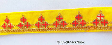 Wholesale Mirrored Trim With Gold Embroidery, Indian Sari border, Decorative Trim